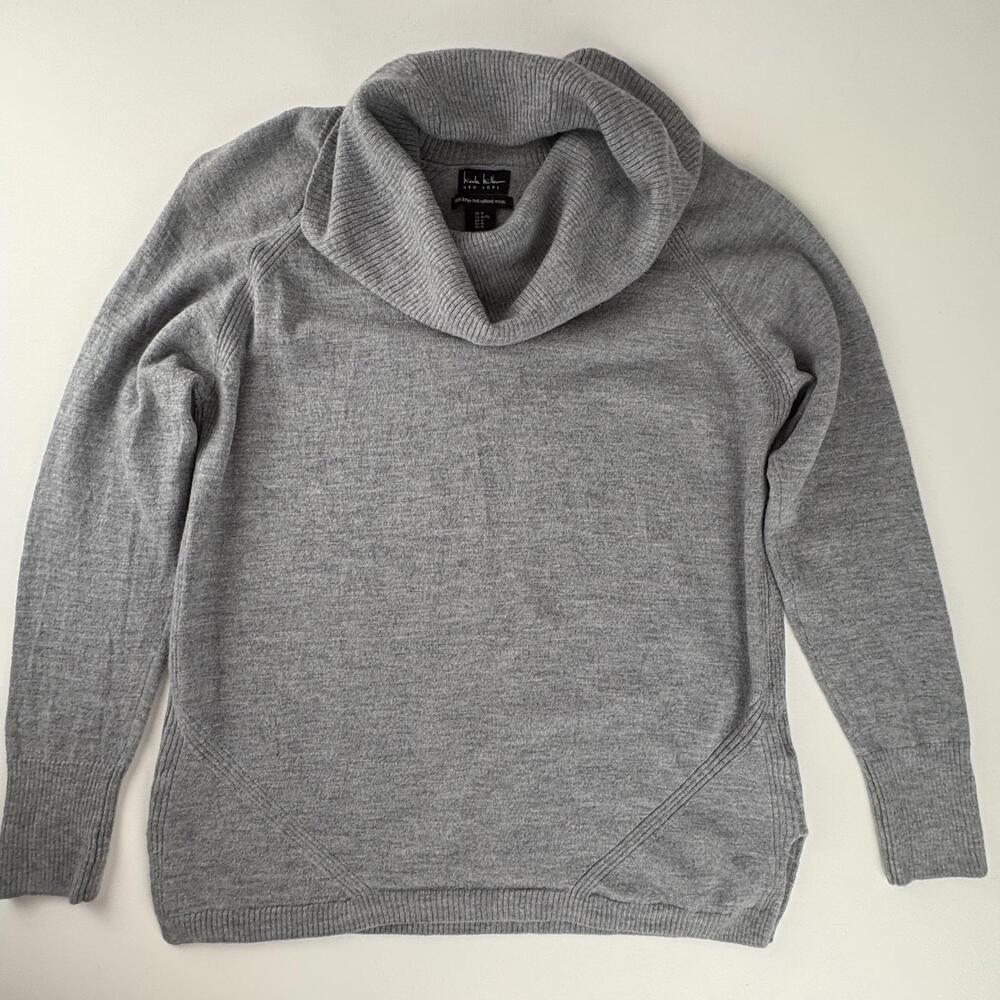 Fine Merino Light Gray Cowl Neck Sweater Womens XL Old Money Winter Essential